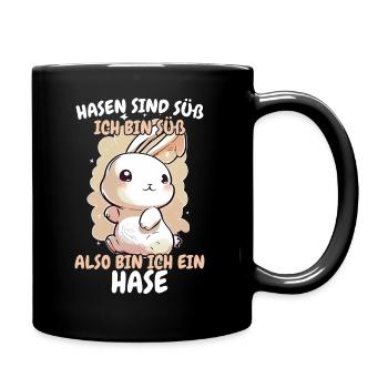 Hase Hasen Kaninchen Haustier - Tasse einfarbig - Schwarz - Rechts