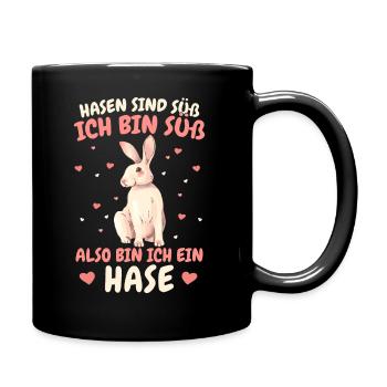 Hase Hasen Kaninchen Haustier - Tasse einfarbig - Schwarz - Rechts