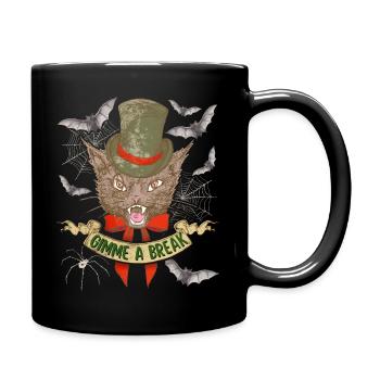 Halloween cat with spider and bat, saying - Full Colour Mug - black - Right