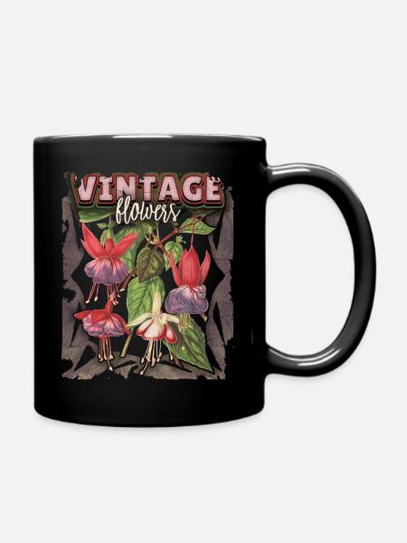 Fuchsia Fuchsia Flowers Vintage Botanical Fuchsias - Full Colour Mug - black