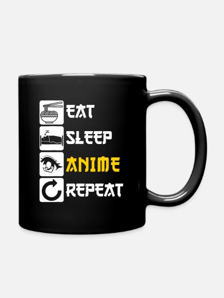 Eat Sleep Anime Repeat - Full Colour Mug - black