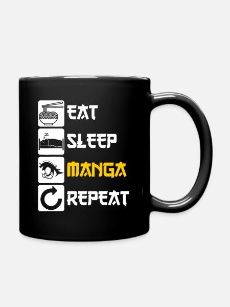 Eat Sleep Manga Repeat - Full Colour Mug - black