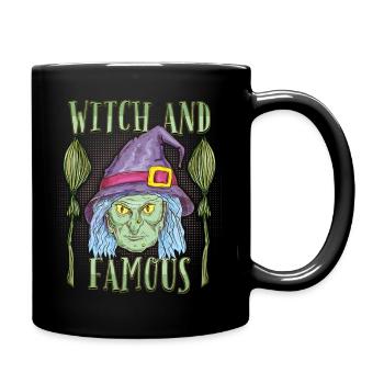 Comic Hexe mit Hexenbesen, lustiger Spruch, Pun - Tasse einfarbig - Schwarz - Rechts