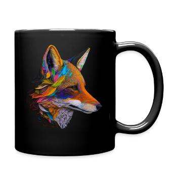 Fuchs Bunt Kunst Tiermotiv Tiergesicht Geschenk - Tasse einfarbig - Schwarz - Rechts