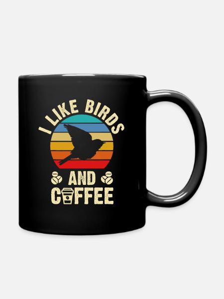 Ich mag Birds & Coffee Funny Vintage Birds Thema - Tasse einfarbig - Schwarz