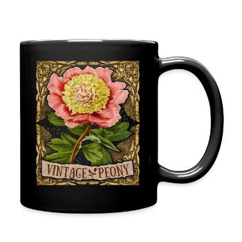 Vintage Pfingstrose, botanisch, Peony-Rose Antik - Tasse einfarbig - Schwarz - Rechts