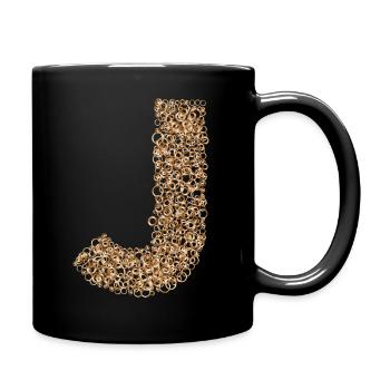Letter J steampunk design made with cogs - Full Colour Mug - black - Right