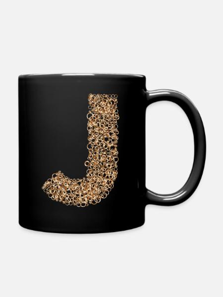 Letter J steampunk design made with cogs - Full Colour Mug - black