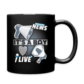 Baby-Junge, Ankündigung mit Megaphon, It's-a-Boy - Tasse einfarbig - Schwarz - Rechts