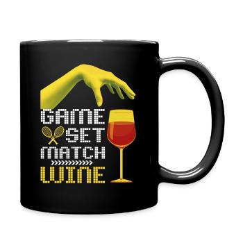 Tennis Game-Set-Match lustiger Spruch mit Wein - Tasse einfarbig - Schwarz - Rechts
