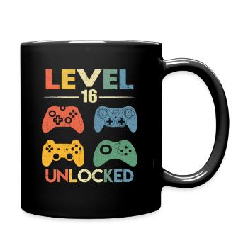 Level 16 Freigeschaltet 16. Videospieler Geburtstagskind - Tasse einfarbig - Schwarz - Rechts