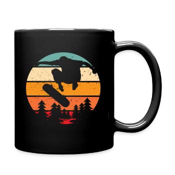 Retro Skateboarding over forest - Full Colour Mug - black - Right