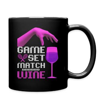 Tennis Spruch Game-Set-Match, Wein lustiger Spruch - Tasse einfarbig - Schwarz - Rechts