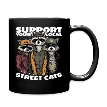 Support Your Local Street Cats Raccoon Opossum - Full Colour Mug - black - Right