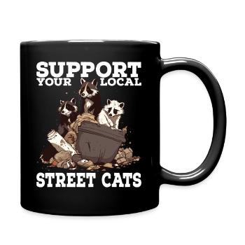Support Your Local Street Cats Raccoon Opossum - Full Colour Mug - black - Right