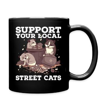 Support Your Local Street Cats Raccoon Opossum - Full Colour Mug - black - Right