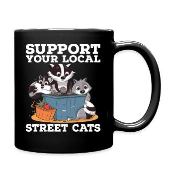 Support Your Local Street Cats Waschbär Opossum - Tasse einfarbig - Schwarz - Rechts