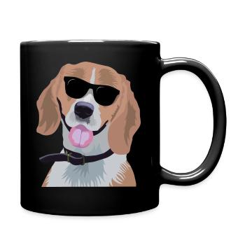 beagle wearing sunglasses - Full Colour Mug - black - Right