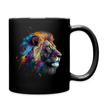 Löwe Kunst Geschenk Kunstwerk Tier Tiermotiv - Tasse einfarbig - Schwarz - Rechts