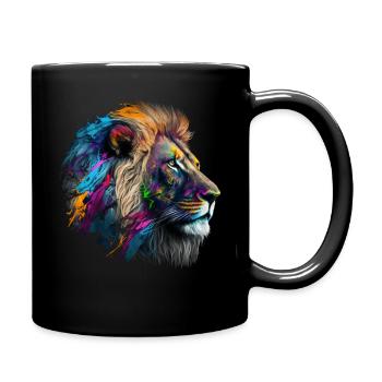 Lion Colorful Big Cat Kuns Animal Gift Africa Zoo - Full Colour Mug - black - Right