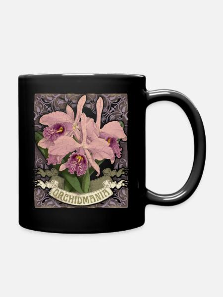 Orchids, Vintage Botanical Illustration - Full Colour Mug - black