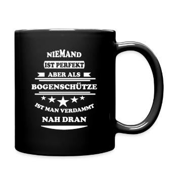 Niemand ist perfekt Bogenschütze - Tasse einfarbig - Schwarz - Rechts