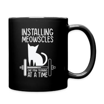 Cat Weightlifting Pet Owner Installing Weight - Full Colour Mug - black - Right