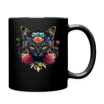 Katze Blumen Kunst Geschenk Katzenmotiv Tier - Tasse einfarbig - Schwarz - Rechts