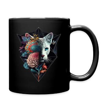 Katze Blumen Kunst Geschenk Katzenmotiv Tier - Tasse einfarbig - Schwarz - Rechts