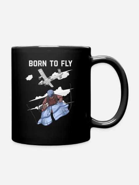 Born To Fly Funny Jumping - Full Colour Mug - black