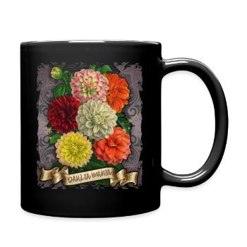 Vintage Dahlien botanische Blumen Illustration - Tasse einfarbig - Schwarz - Rechts