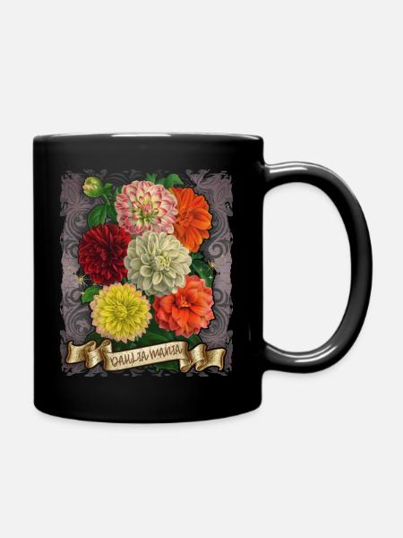 Vintage Dahlien botanische Blumen Illustration - Tasse einfarbig - Schwarz