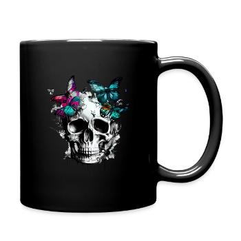 Vintage Skull mit Schmetterlingen Butterfly Skull - Tasse einfarbig - Schwarz - Rechts
