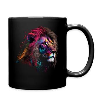 Lion Colorful Big Cat Kuns Animal Gift Africa Zoo - Full Colour Mug - black - Right