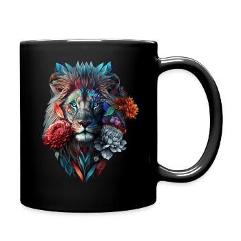 Lion Polygone Art Fleurs Animal Gift Zoo Motif - Mug uni - noir - Droite