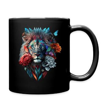 Löwe Polygon Kunst Blumen Tier Geschenk Zoo Motiv - Tasse einfarbig - Schwarz - Rechts