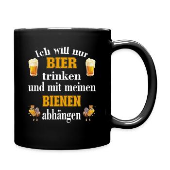 Ich will nur Bier trinken und mit meinen Bienen - Tasse einfarbig - Schwarz - Rechts