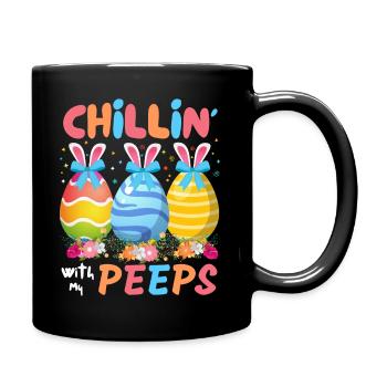 Chillin With My Peeps, Funny Easter Bunny - Full Colour Mug - black - Right