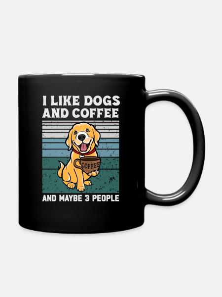 J’aime les chiens et le café et peut-être 3 personnes - Mug uni - noir