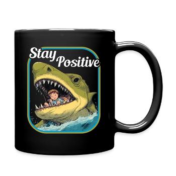 Restez positif Requin requin avec enfant - Mug uni - noir - Droite