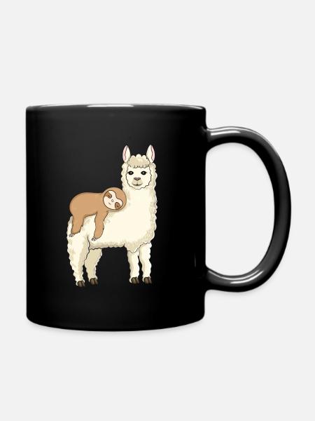Funny sloth riding llama - Full Colour Mug - black