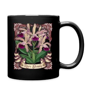 Vintage Orchideen Illustration, antike Orchidee - Tasse einfarbig - Schwarz - Rechts