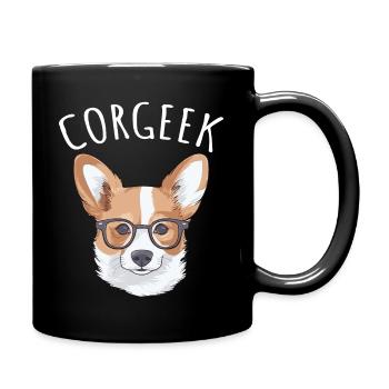 Corgi with glasses Geeks Nerds Corgis dog Corgeek - Full Colour Mug - black - Right