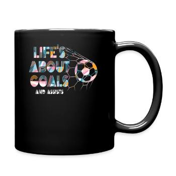 Im Leben geht es um Tore und Vorlagen Futbol Soccer - Tasse einfarbig - Schwarz - Rechts