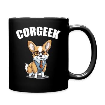 Corgi with glasses Geeks Nerds Corgis dog Corgeek - Full Colour Mug - black - Right