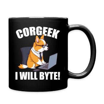 Corgi with glasses I Will Byte computer geek Corgeek - Full Colour Mug - black - Right