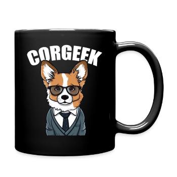 Corgi with glasses Geeks Nerds Corgis dog Corgeek - Full Colour Mug - black - Right