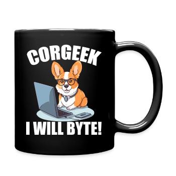 Corgi with glasses I Will Byte computer geek Corgeek - Full Colour Mug - black - Right