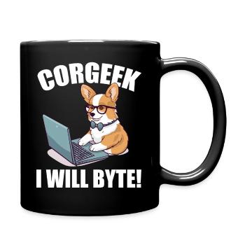Corgi with glasses I Will Byte computer geek Corgeek - Full Colour Mug - black - Right
