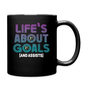 Life Is About Goals And Assists Futbol Soccer - Full Colour Mug - black - Right
